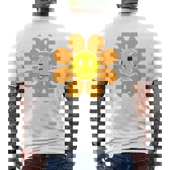 Fleur Orange Rétro Années 70 Avecisage Souriant Jaune T-shirt imprimé au dos - Cadeauxyz