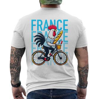 France Bicycle And Baguette Breton Stripes Rooster T-Shirt mit Rückendruck - Geschenkecke