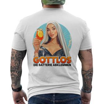 Gottlos Die Batterie Abklemmen X Nonne Nun Aperölchen Spritz T-Shirt mit Rückendruck - Geschenkecke