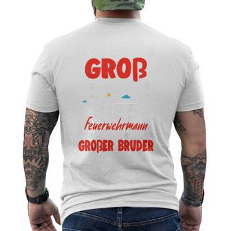 Kinder Nachwuchserkünden Werde Erstmal Großer Bruder Feuerwehr T-Shirt mit Rückendruck - Geschenkecke