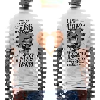I Love My Bearded And Tattooed Husband Beard Lovers Wife Premium Men's Back Print T-Shirt - Monsterry