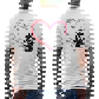 Love Heart Cat Dog Paw Print Pet For Valentine's Day Men's Back Print T-Shirt - Monsterry