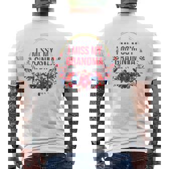 I Miss My Grandma Flower Red Blue Floral Family Memorial Men's Back Print T-Shirt - Monsterry