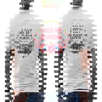 I Miss My Grandpa Flower Red Blue Floral Family Memorial Men's Back Print T-Shirt - Monsterry