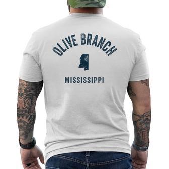 Olive Branch Mississippi MS Vintage 70s Sports Navy Print Men's Back Print T-Shirt - Monsterry
