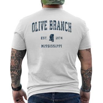 Olive Branch Mississippi MS Vintage Sports Navy Print Men's Back Print T-Shirt - Monsterry