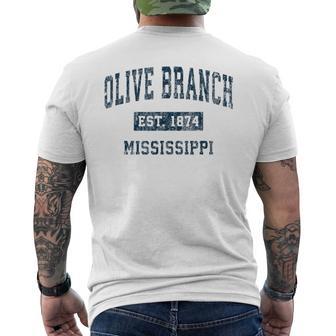 Olive Branch Mississippi MS Vintage Sports Navy Print Men's Back Print T-Shirt - Monsterry