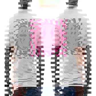 Retro Happy Smile Face Smiling Checkered Pattern Pink Trendy Men's T-shirt Back Print | Seseable UK