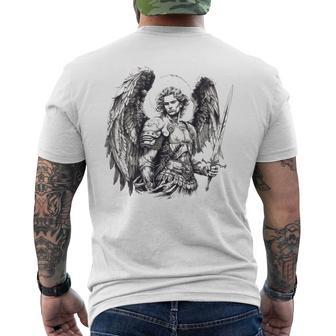 Saint Michael The Archangel Tattoo Style T-Shirt mit Rückendruck - Geschenkecke