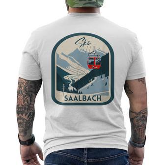 Ski Saalbach Retrointage Style Saalbach Skiing Gray T-Shirt mit Rückendruck - Geschenkecke