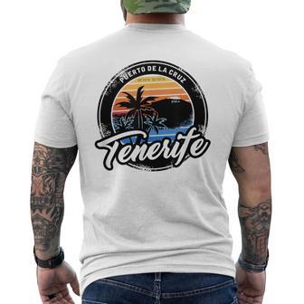 Teneriffa Puerto De La Cruz With Coordinates Gray T-Shirt mit Rückendruck - Geschenkecke