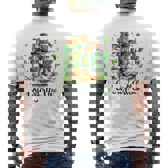 Vintage Retro Lucky Cowgirl Club St Patrick's Day Cowboy Men's T-shirt Back Print | Mazezy