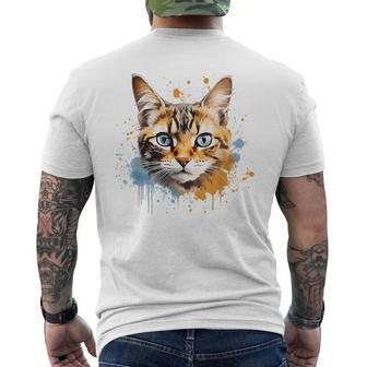 Watercolour Cat Portrait Adorable Animal Lover Gray T-Shirt mit Rückendruck - Geschenkecke