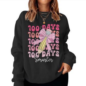 100 Days Of School Girls Coquette Bow 100 Days Smarter Women Sweatshirt - Thegiftio UK
