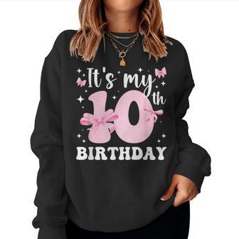 10Th Coquette Themed Birthday 10 Year Old Girl Coquette Bow Women Sweatshirt - Thegiftio UK