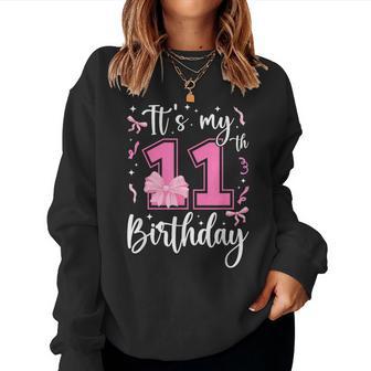 11Th Coquette Themed Birthday Eleven Year Old Girl Bow Women Sweatshirt - Thegiftio UK