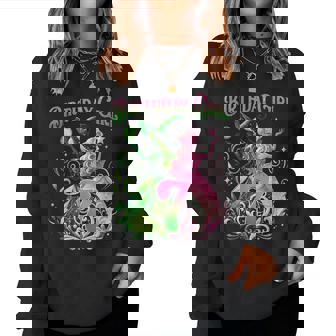 7Th Birthday Witch Pink And Green 7 Year Old Birthday Girls Women Sweatshirt - Seseable