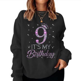 9 It's My Birthday Pink Crown Happy 9Th Birthday Girl Sweatshirt Frauen - Geschenkecke