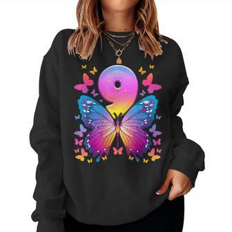 9Th Birthday Girl 9 Years Butterfly Number 9 Sweatshirt Frauen - Geschenkecke