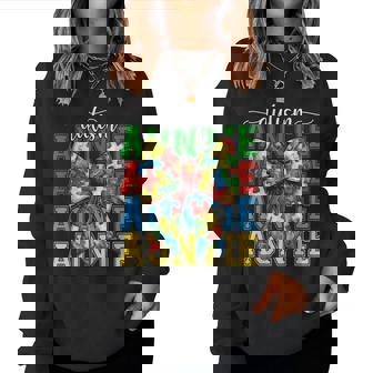 Autism Auntie Puzzle Coquette Bow Autism Awareness Aunt Women Sweatshirt | Mazezy