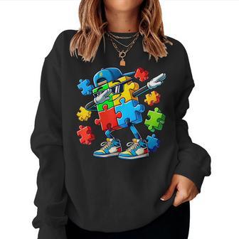 Autism Awareness Dabbing Puzzle Piece Boy Girl Women Women Sweatshirt - Thegiftio UK