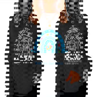 Autism Awareness Rainbow In April We Wear Blue Ribbon Women Sweatshirt - Monsterry