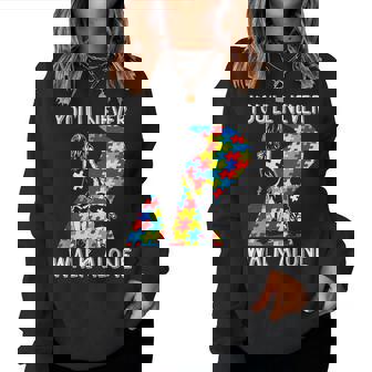 Autism Mom You Will Never Walk-Alone Support Autism Son Women Sweatshirt - Thegiftio