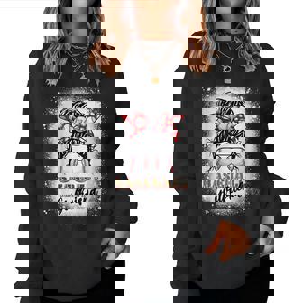 Baseball Girlfriend Messy Bun Hair Leopard Mother's Day 2025 Women Sweatshirt - Seseable