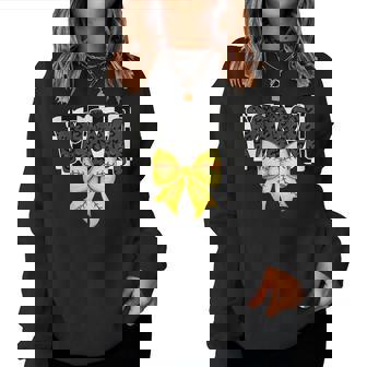 Black Softball Mama Game Day Leopard Checkered Coquette Women Sweatshirt | Seseable CA