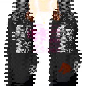 Blessed By God Loved By Jesus Pink Toile Cross Christian Women Sweatshirt - Monsterry