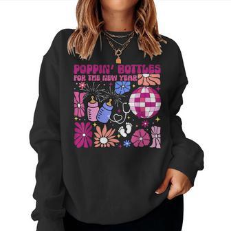 Boho Floral Nicu Crew Nurse Poppin' Bottles For The New Year Women Sweatshirt - Thegiftio UK