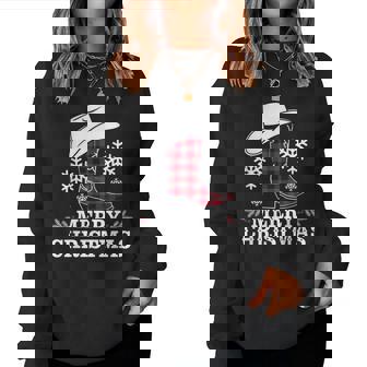 Bottes De Cowboy De Noël À Carreaux Western Country Cowgirl Sweat-shirt pour femme - Cadeauxyz