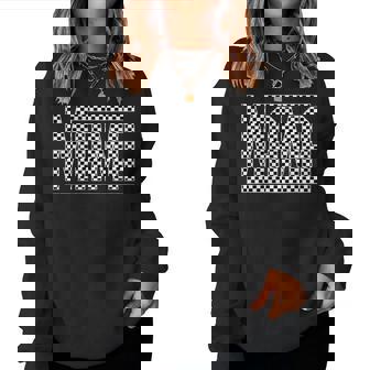 Checkered Mama Black White Checker Print Women Sweatshirt | Mazezy