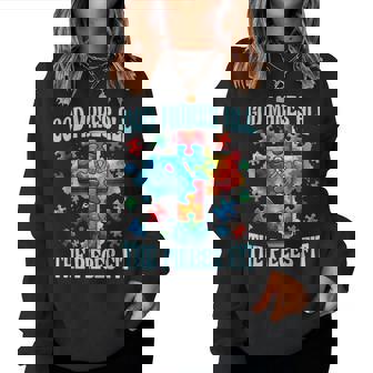 Christian Autism Awareness God Makes The Pieces Fit Cross Women Sweatshirt - Seseable