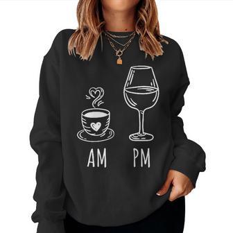 Am Coffee Pm Wine Drink Wine Loveino Sweatshirt Frauen - Geschenkecke