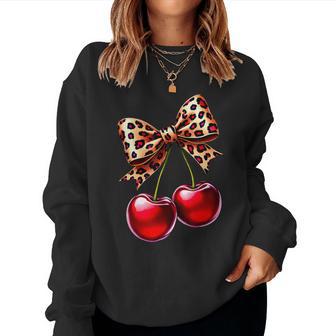 Coquette Cherry Leopard Ribbon Bow Girls Women Sweatshirt - Thegiftio UK