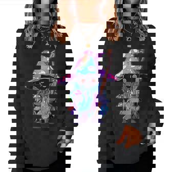 Edm Dj Festival Outfit & -Adults Psychedelic Festival Trippy Wizard Edm Rave Black Small Short Sleeve Women Sweatshirt - Monsterry