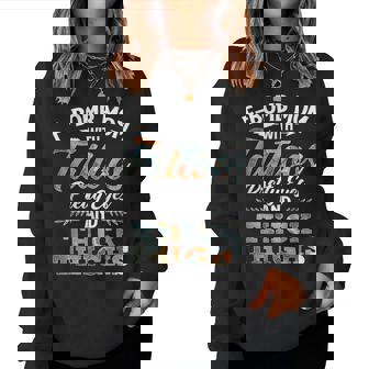 F-Bomb Mom With Tattoos Pretty Eyes And Thick Thighs Women Sweatshirt - Seseable