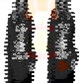 Pregnant Mom Expecting Mama To Be Pregosaurus Cute Retro Mommy Dinosaur Pregnancy Announcement Small Black Women Sweatshirt - Monsterry