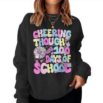 Groovy Cheering Through 100 Days Of School Cheerleader Women Sweatshirt - Thegiftio UK