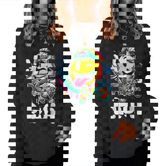 Groovy Tie Dye Gaming Bruh Boys Smile Peace Sign Gamer Women Sweatshirt - Monsterry