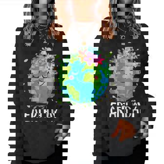 Happy Earth Day Cute Earth With Floral Earth Day 2025 Women Sweatshirt - Thegiftio