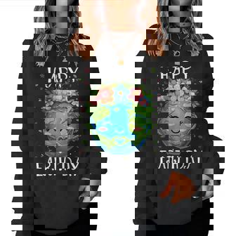 Happy Earth Day Heart Floral Earth Day Boys Girls Women Sweatshirt - Monsterry