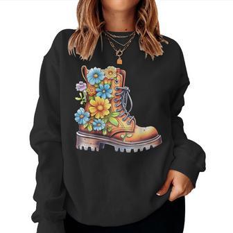 Hiking Boots Shoe Floral Flower Power Hiker Women's Sweatshirt Frauen - Geschenkecke