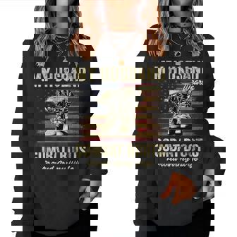My Husband Wears Combat Boots Proud Army Wife Veteran Day Women Sweatshirt | Seseable UK
