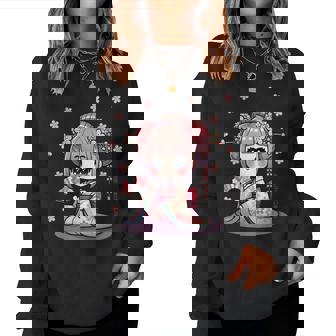 Jolie Fille Geisha Et Fleur De Cerisier Style Kawaii Sweat-shirt pour femme - Cadeauxyz