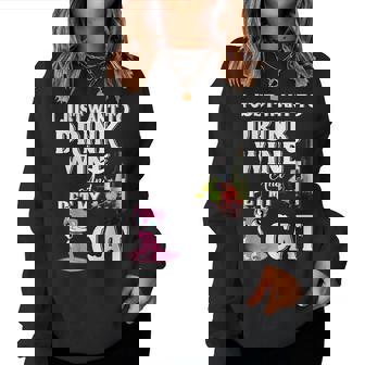 I Just Want To Drink Wine And Pet My Cat Sudadera Mujer - Regaloses