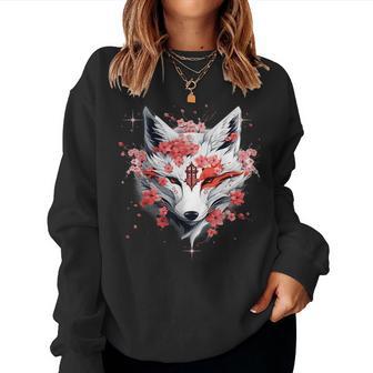 Kitsune Fox Mask Japanese Anime Kawaii Blossom Cherry Flower Sweatshirt Frauen - Geschenkecke