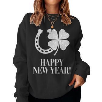 New Year's Eve Outfit Happy New Year Clover Horseshoe Lucky Sweatshirt Frauen - Geschenkecke