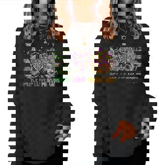 Peace Love Mardi Gras Mask Beads For Carnival Parade Women Sweatshirt - Seseable